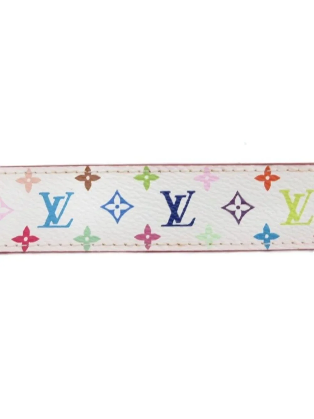 Louis Vuitton Monogram Ceinture Carre Belt Logo Buckle LV 34 85 White Multicolor
